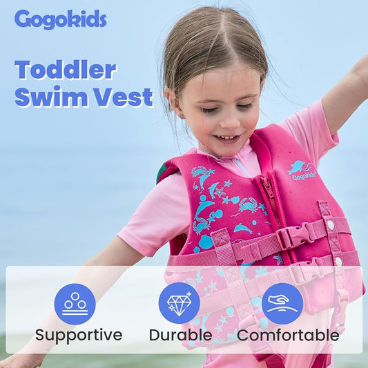 Gogokids Toddler Swim Vest, Kids Floaties – Boys & Girls Buoyancy Jacket for Pool & Beach, Fits 2-8 Years / 22-60 lbs