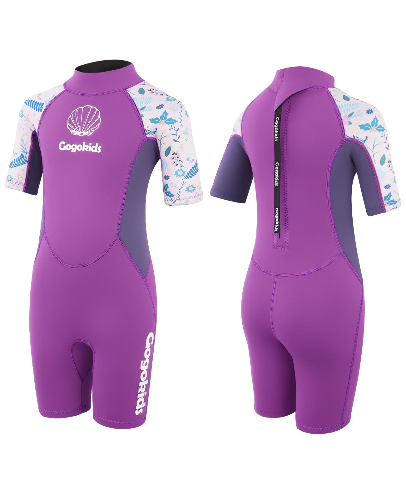 Gogokids Kids Wetsuit, Youth 2.5mm Neoprene Thermal Wet Suits, Short Sleeve Back Zip Sun Protection Swimsuits for Swimming, Diving, Surfing Lessons