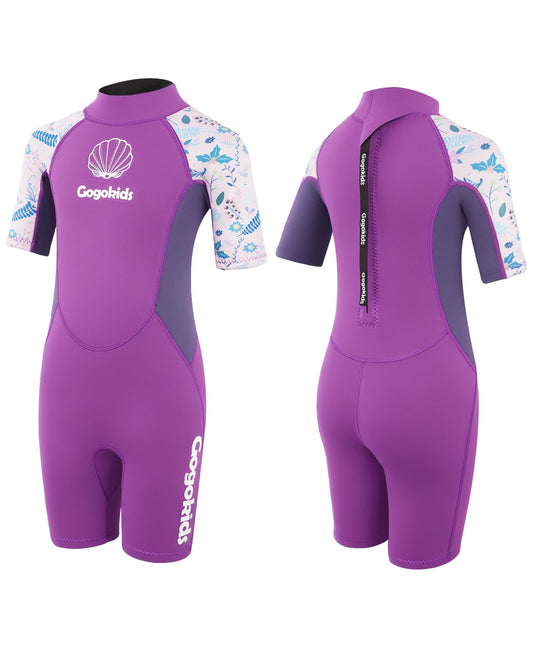 Gogokids Kids Wetsuit, Youth 2.5mm Neoprene Thermal Wet Suits, Short Sleeve Back Zip Sun Protection Swimsuits for Swimming, Diving, Surfing Lessons