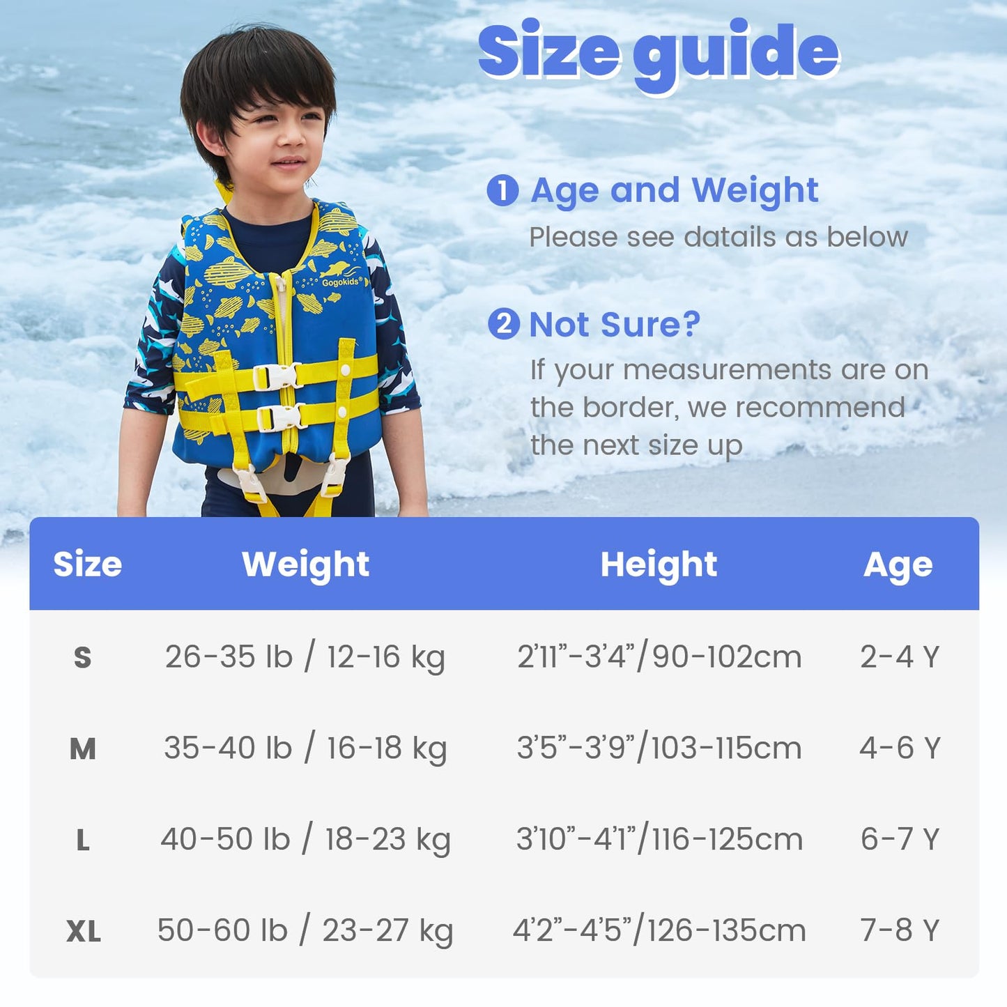 Gogokids Toddler Swim Vest, Kids Floaties – Boys & Girls Buoyancy Jacket for Pool & Beach, Fits 2-8 Years / 22-60 lbs