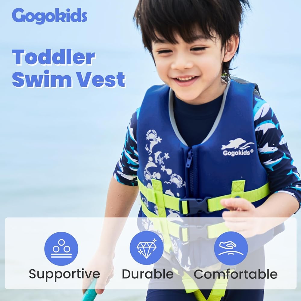 Gogokids Toddler Swim Vest, Kids Floaties – Boys & Girls Buoyancy Jacket for Pool & Beach, Fits 2-8 Years / 22-60 lbs