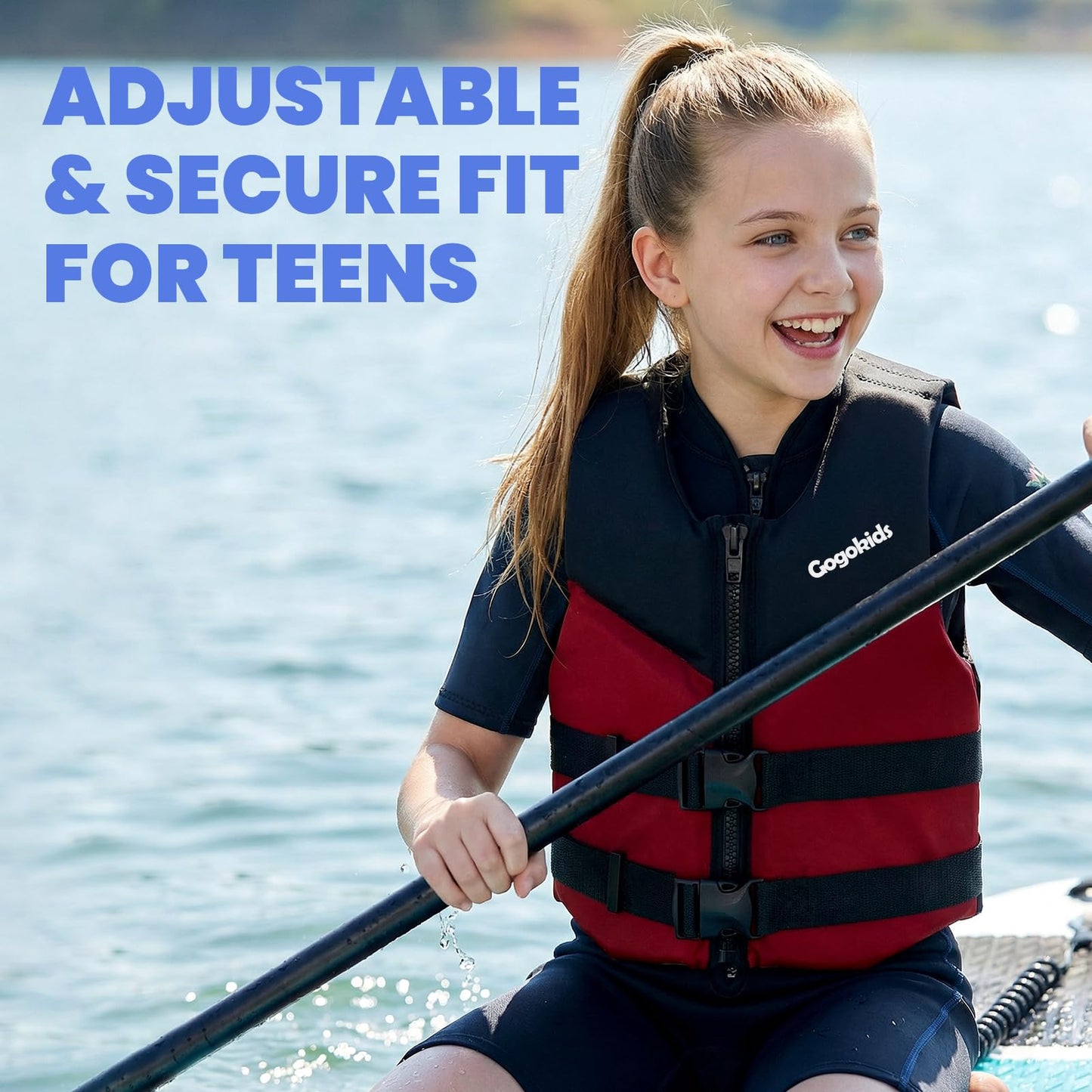 Gogokids Youth Swim Vest for Kids Teens Boys Girls 50-90 lbs & 75-125 lbs, Soft 3D Fabric Swim Jacket, Lightweight Pool Float Vest with Adjustable Straps for Swimming Boating Kayak Beach Water Sports