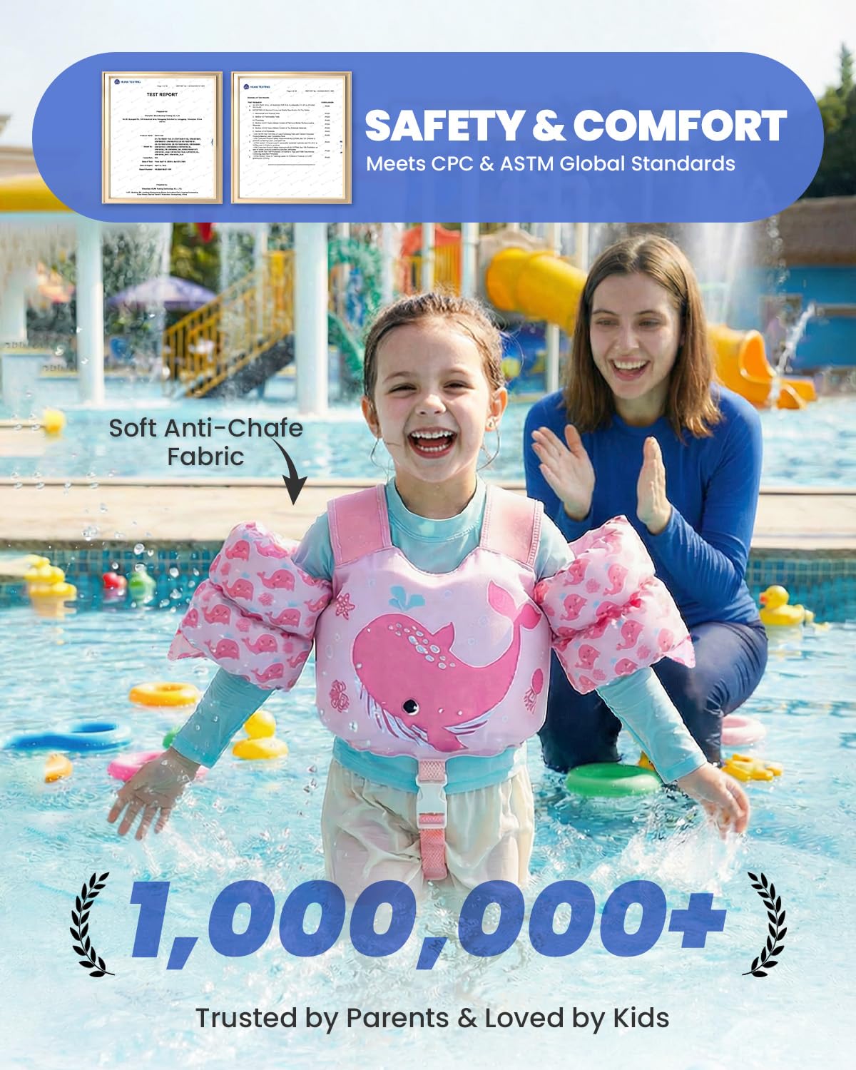 Gogokids 2-in-1 Toddler Swim Vest Pool Floaties for Kids[CPC Certified & Remove Crotch Strap]Puddle Float Jumper 24-66 Pounds, Toddler Arm Floaties Swim Jacket Water Wings for kids Boys Girls Swimmies