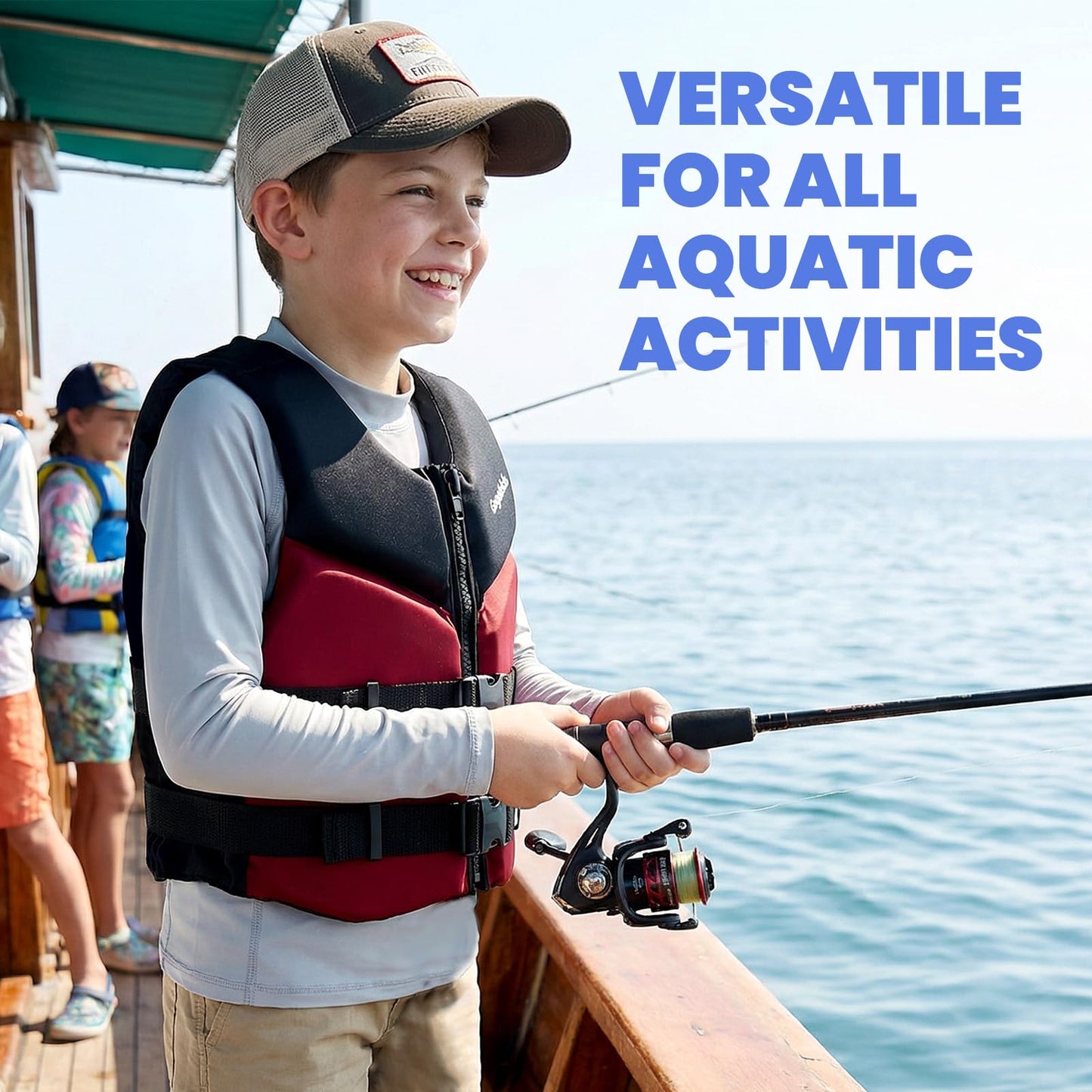Gogokids Youth Swim Vest for Kids Teens Boys Girls 50-90 lbs & 75-125 lbs, Soft 3D Fabric Swim Jacket, Lightweight Pool Float Vest with Adjustable Straps for Swimming Boating Kayak Beach Water Sports