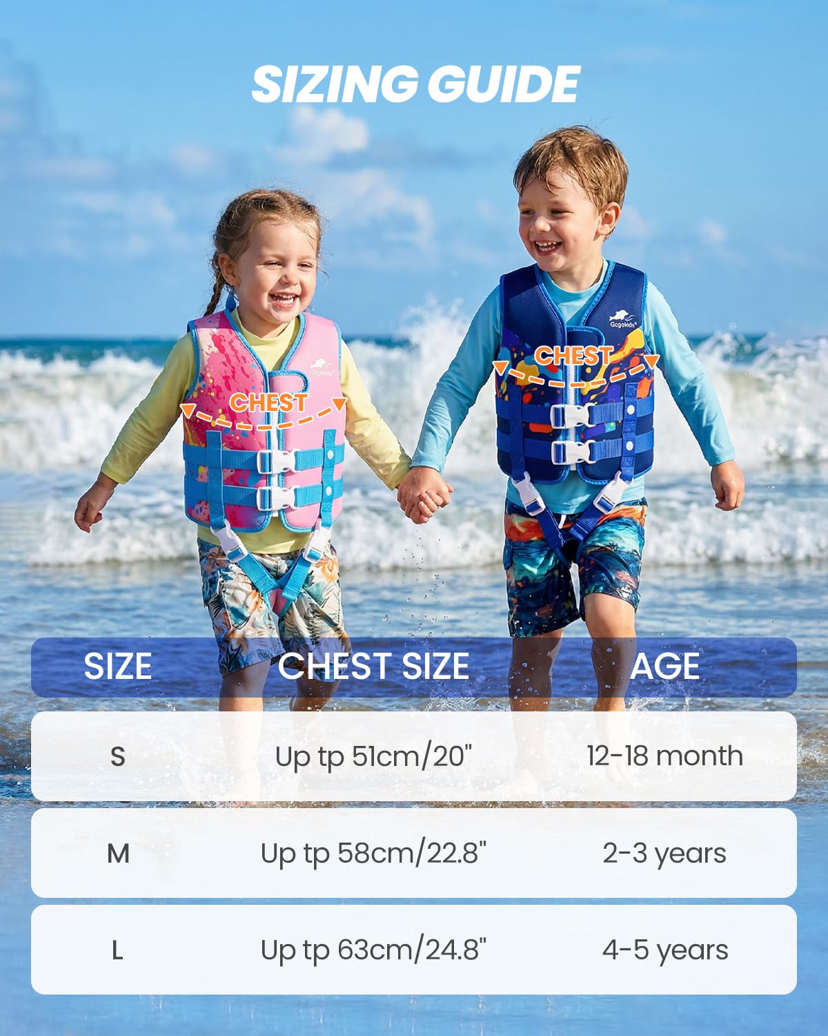 Gogokids Toddler Swim Vest Swim Float for Toddlers 1-2-3-4-5 Kids Float Vest Kid Swimming Floaties 12-18 Months Buoyancy Swimming Aid Boys and Girls