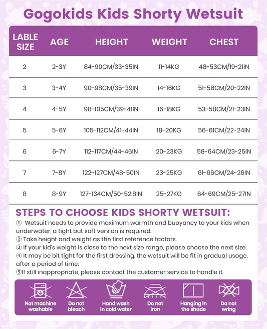 Gogokids Kids Wetsuit, Youth 2.5mm Neoprene Thermal Wet Suits, Short Sleeve Back Zip Sun Protection Swimsuits for Swimming, Diving, Surfing Lessons