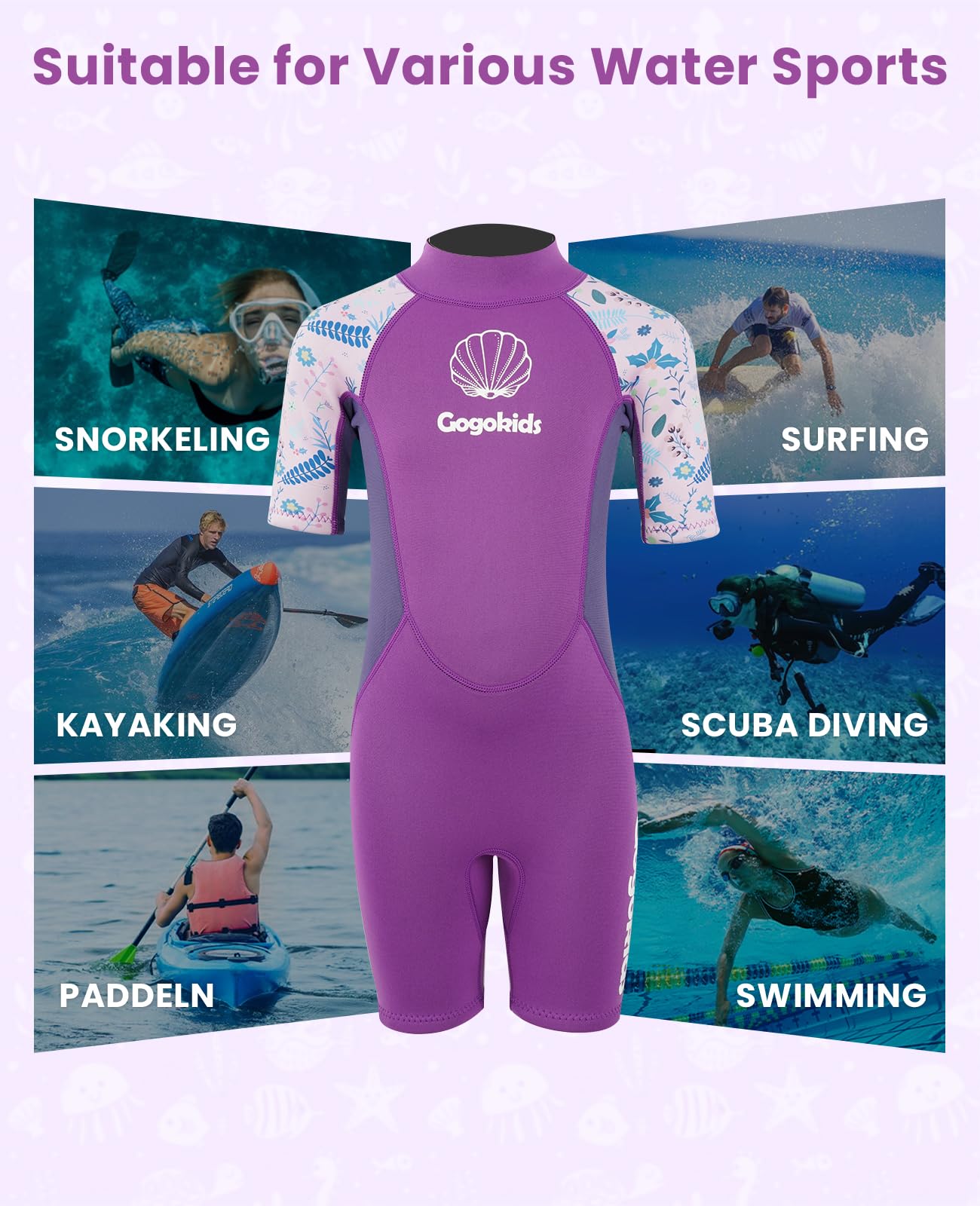 Gogokids Kids Wetsuit, Youth 2.5mm Neoprene Thermal Wet Suits, Short Sleeve Back Zip Sun Protection Swimsuits for Swimming, Diving, Surfing Lessons