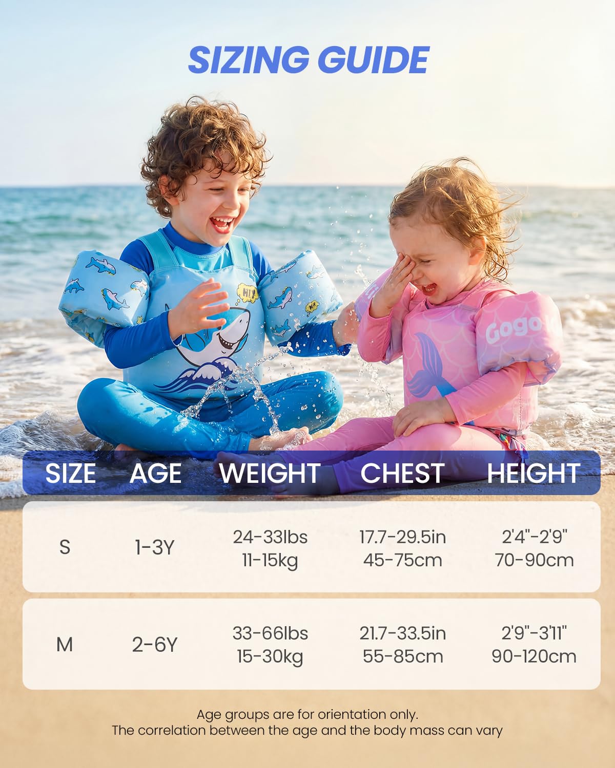 Gogokids Toddler Swim Vest for Kids 24-66 lbs, Swimming Pool Floats Vest[CPC Certified & Adjustable Fit] Toddler Arm Floaties Swim Jacket Water Wings for Beach Puddle Pool Jumper Boys Girls 1-6 Years