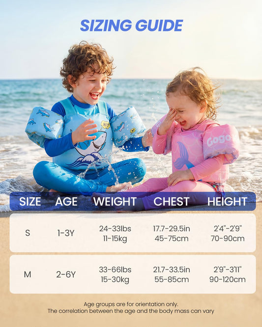Gogokids Toddler Swim Vest for Kids 24-66 lbs, Swimming Pool Floats Vest[CPC Certified & Adjustable Fit] Toddler Arm Floaties Swim Jacket Water Wings for Beach Puddle Pool Jumper Boys Girls 1-6 Years