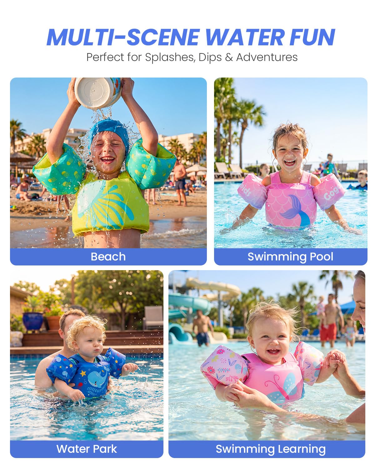 Gogokids Toddler Swim Vest for Kids 24-66 lbs, Swimming Pool Floats Vest[CPC Certified & Adjustable Fit] Toddler Arm Floaties Swim Jacket Water Wings for Beach Puddle Pool Jumper Boys Girls 1-6 Years