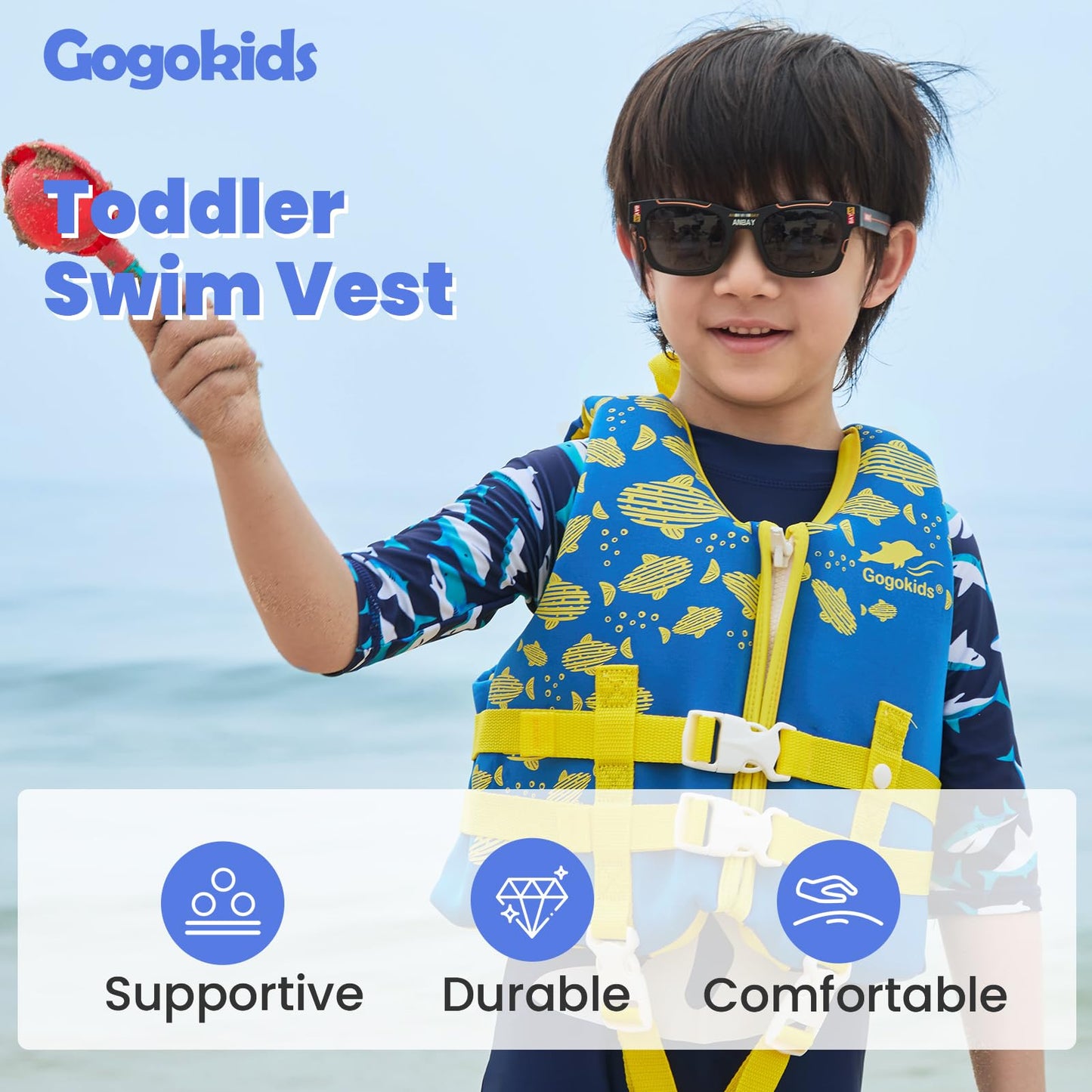 Gogokids Toddler Swim Vest, Kids Floaties – Boys & Girls Buoyancy Jacket for Pool & Beach, Fits 2-8 Years / 22-60 lbs